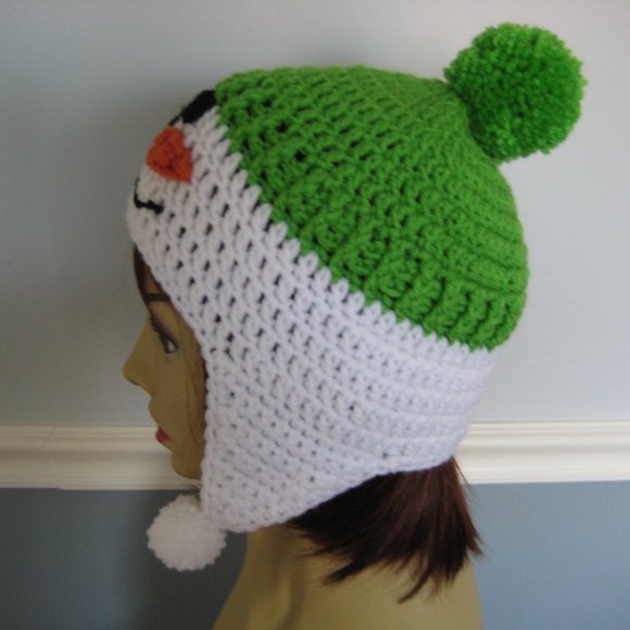 Let it Snow Beanie - Lime Green Unisex Teen / Adult Hand Knit Snowman Hat - SALE - Picture 5 of 7